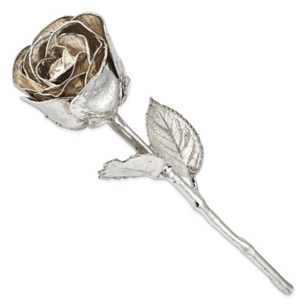 Silver Dipped Single Real Rose – 11" Long Keepsake Love Rose for Gifts & Décor